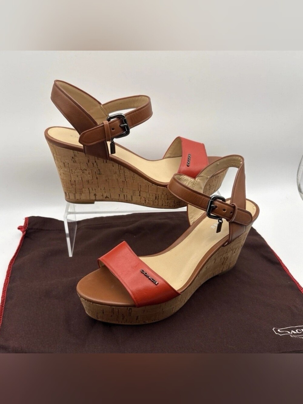 Coach Designer Fran Wedge Brown Red Heels - Size 8